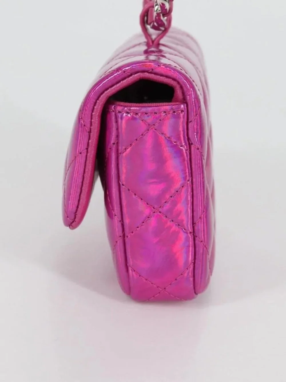 CHANEL Matelasse Pouch Patent leather Pink Silver CC Auth bs29324SM